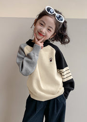 Chic Beige Striped Patchwork Cotton Knit Kids Sweaters Spring