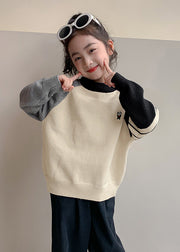 Chic Beige Striped Patchwork Cotton Knit Kids Sweaters Spring