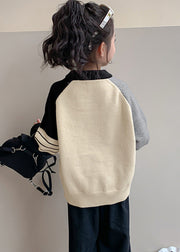 Chic Beige Striped Patchwork Cotton Knit Kids Sweaters Spring