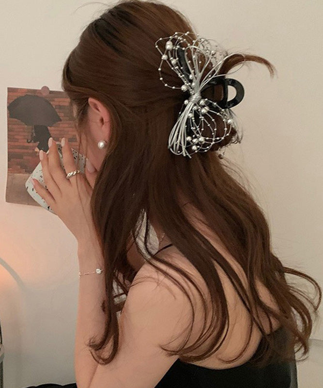 Chic Black Acrylic Bow Round Beads Hairpin