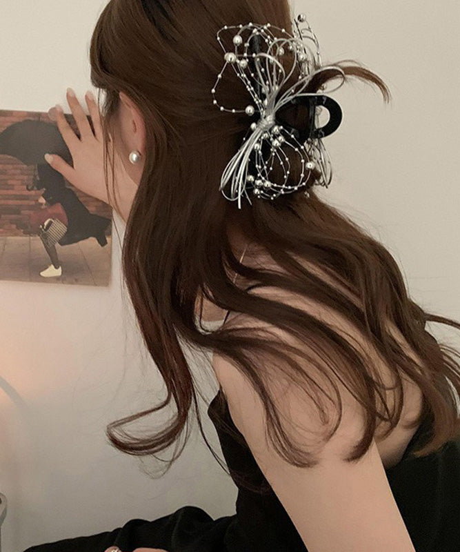 Chic Black Acrylic Bow Round Beads Hairpin