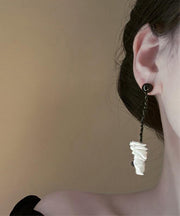 Chic Black Alloy Shell Asymmetrical Tassel Drop Earrings