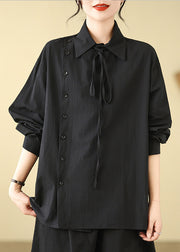 Chic Black Asymmetrical Cotton Shirt Spring