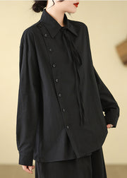 Chic Black Asymmetrical Cotton Shirt Spring