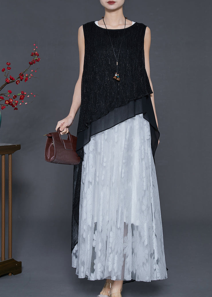 Chic Black Asymmetrical Layered Tulle Holiday Dress Summer