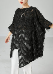 Chic Black Asymmetrical Oversized Fluffy Tulle Long Tops Bracelet Sleeve