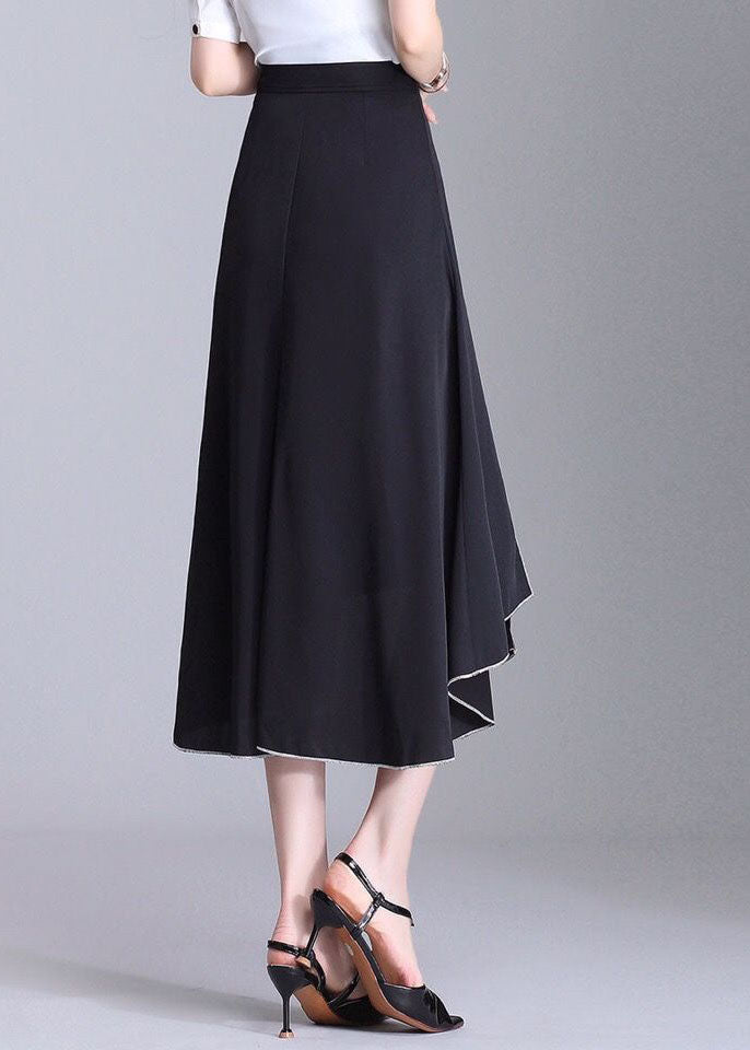 Chic Black Asymmetrical Patchwork Chiffon Skirts Summer