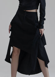 Chic Black Asymmetrical Pockets High Waist Cotton Skirts Spring