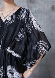 Chic Black Asymmetrical Print Chiffon Shirt Summer