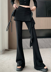 Chic Black Asymmetrical Ruffled Spandex Flare Bottoms Spring