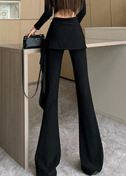 Chic Black Asymmetrical Ruffled Spandex Flare Bottoms Spring