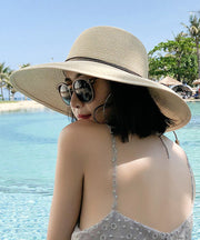 Chic Black Beach Holiday Straw Woven Lace Up Sun Hat
