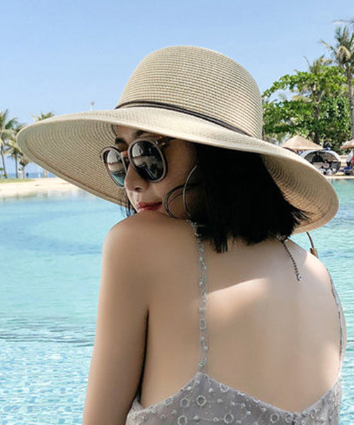 Chic Black Beach Holiday Straw Woven Lace Up Sun Hat