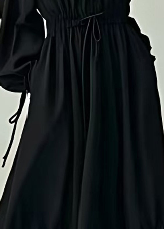 Chic Black Cinched Exra Large Hem Cotton Maxi Dresses Spring