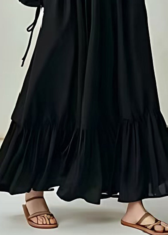 Chic Black Cinched Exra Large Hem Cotton Maxi Dresses Spring