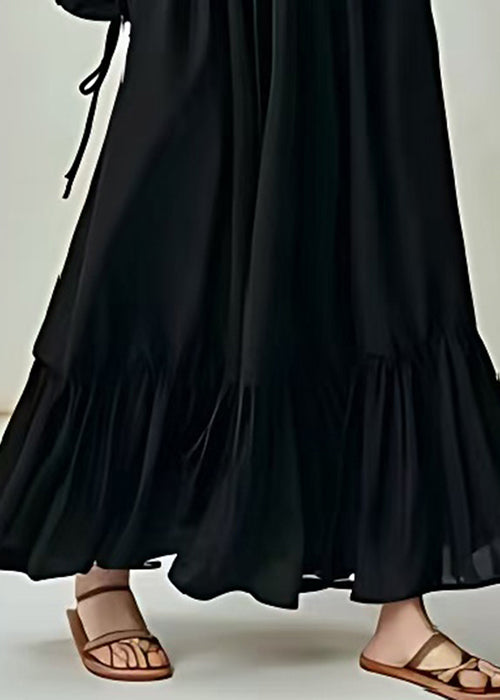 Chic Black Cinched Exra Large Hem Cotton Maxi Dresses Spring