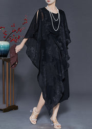 Chic Black Cold Shoulder Jacquard Silk Dresses Summer