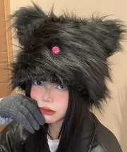 Chic Black Cute Warm Fuzzy Fur Fluffy Bonnie Hat