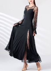 Chic Black Dot Tulle Patchwork Maxi Dresses Spring