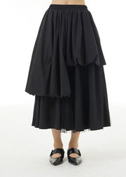 Chic Black Elastic Waist Asymmetrical Design Cotton Skirt Summer