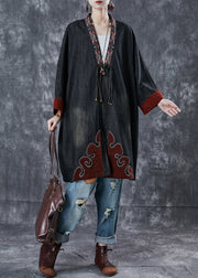 Chic Black Embroidered Patchwork Denim Coats Spring