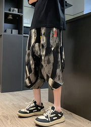 Chic Black Embroideried Pockets Cotton Summer Mens Crop Pants