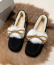 Chic Black Fuzzy Wool Lined Women Splicing Penny Loafers