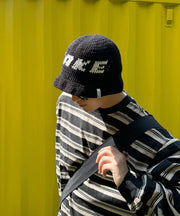 Chic Black Graphic Men Knit Bucket Hat Fall Winter