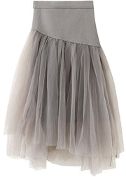 Chic Black High Waist Asymmetrical Patchwork Tulle Skirt Summer