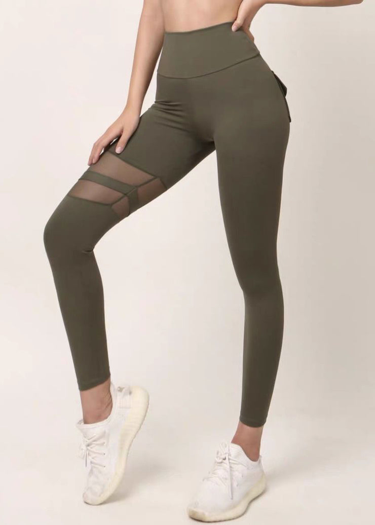 Chic Black High Waist Mesh Panel Cotton Leggings Yoga Pants