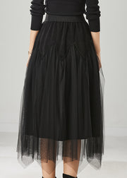 Chic Black High Waist Patchwork Tulle Corduroy Skirts Spring