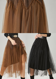 Chic Black High Waist Patchwork Tulle Corduroy Skirts Spring