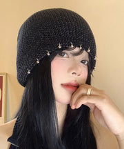 Chic Black Nail Bead Versatile Knit Bonnie Hat