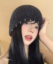 Chic Black Nail Bead Versatile Knit Bonnie Hat