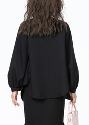 Chic Black O-Neck Bow Chiffon Shirt Long Sleeve