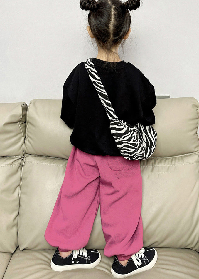 Chic Black O-Neck Kids Fleece Sweatshirt And Lantern Pants Two Pieces Set Spring