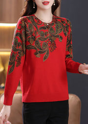 Chic Black O Neck Zircon Patchwork Wool Sweaters Long Sleeve