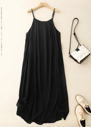 Chic Black Oversized Chiffon Spaghetti Strap Dress Summer