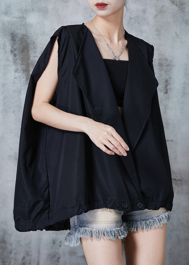 Chic Black Oversized Drawstring Cotton Beach Vest Summer