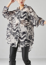 Chic Black Oversized Inkwash Painting Chiffon Blouse Tops Summer