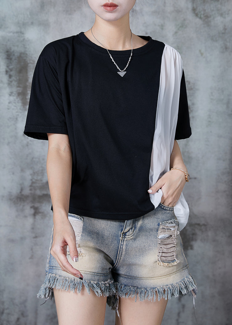 Chic Black Oversized Patchwork Chiffon Tanks Summer