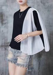 Chic Black Oversized Patchwork Chiffon Tanks Summer