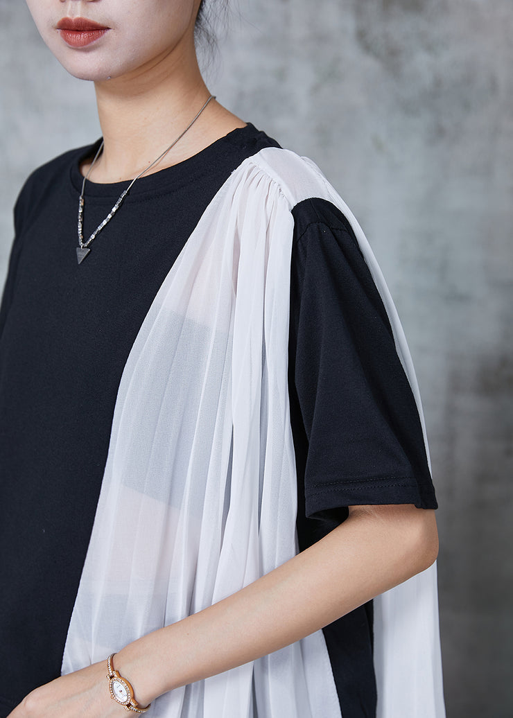 Chic Black Oversized Patchwork Chiffon Tanks Summer