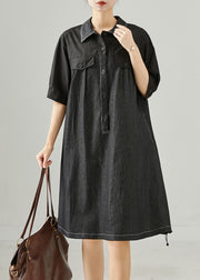 Chic Black Oversized Patchwork Cotton Mid Dress Summer