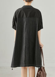 Chic Black Oversized Patchwork Cotton Mid Dress Summer