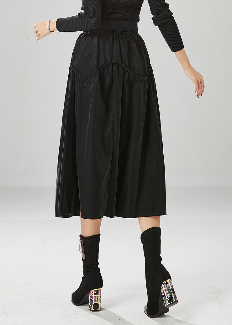 Chic Black Oversized Patchwork Cotton Skirts Fall