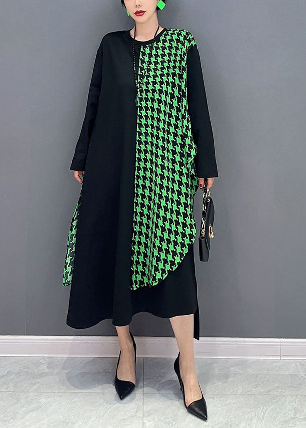 Chic Black Oversized Patchwork Plaid A Line Dress Spring