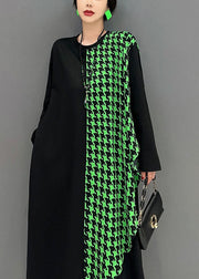 Chic Black Oversized Patchwork Plaid A Line Dress Spring