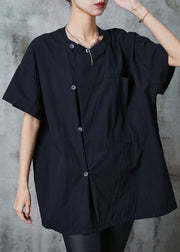Chic Black Oversized Pocket Cotton Shirt Tops Summer