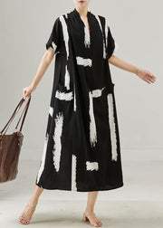 Chic Black Oversized Print Chiffon Maxi Dresses Summer